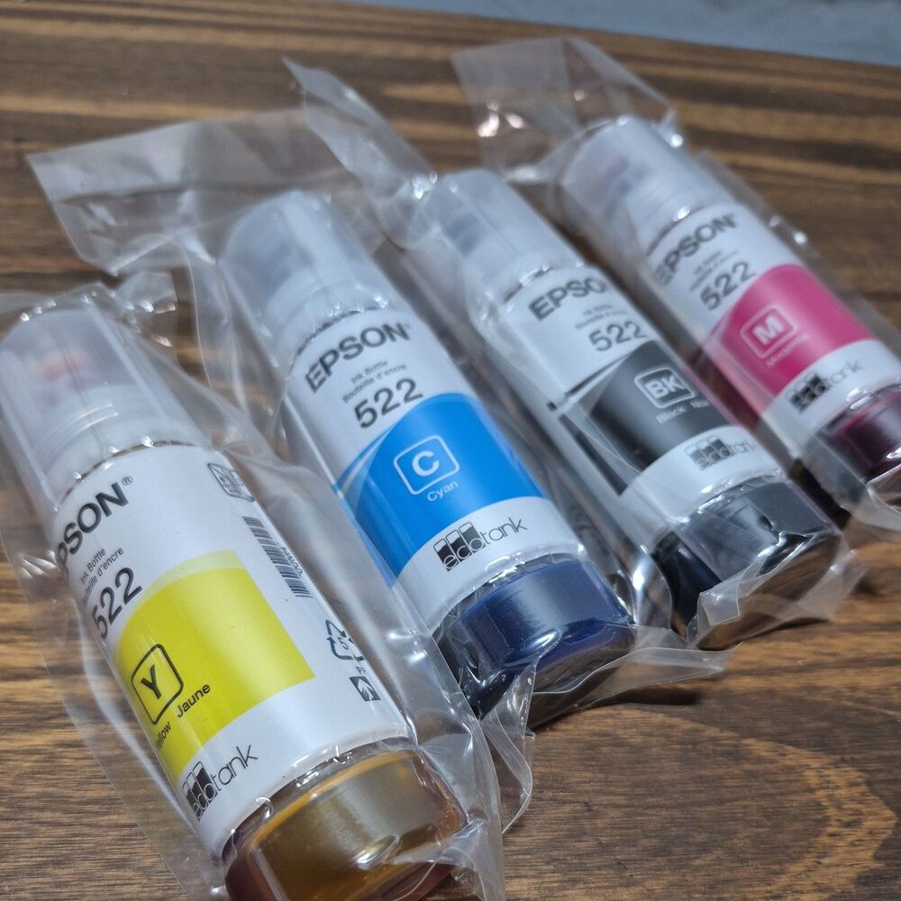 Epson 522 EcoTank Ink Bottles – 4 Color Set (Black, Cyan, Magenta, Yellow)